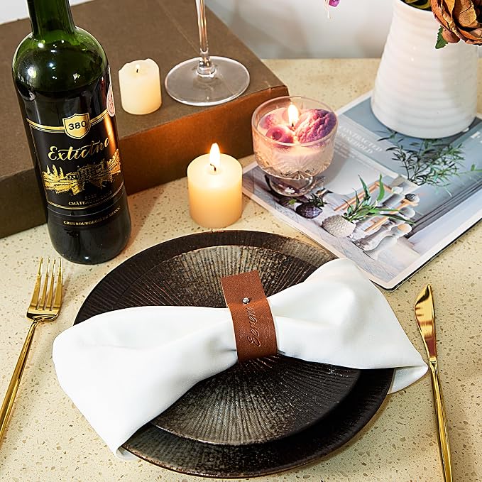 Reddish Brown Napkin Rings Set of 6 – Elegant Leather Napkin Ring Holders - Image 7