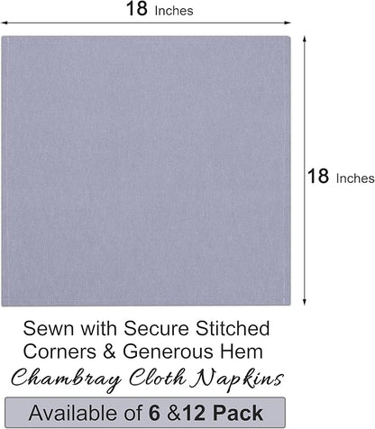 Ruvanti Cloth Napkins Set of 12, 18x18 Reusable Napkins Cloth Washable, Soft & Durable Table Napkin, Poly Cotton Fabric Dinner Napkins for Parties, Christmas, Thanksgiving, Weddings - Steel