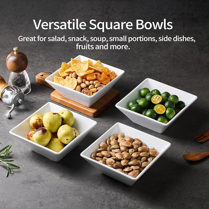Porcelain Cereal Bowls Set of 4, 23 Oz Square Serving Bowls Set | 6in Classic - Image 3