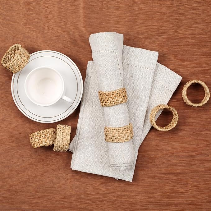 Rattan Napkin Rings Set of 12, Handwoven Natural Cane Napkin Ring Holders - Image 3