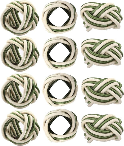 ALPHA Living HOME Modern Woven Napkin Rings Set of 12 - Green/White Polyester & Jute Table Decor for Weddings, Parties & Everyday Dining - Elegant & Durable Accessories (Green White)