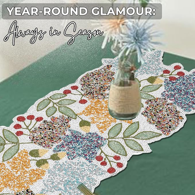 Handmade Beaded Table Runner 13 x 36 Inch – Glass Bead Decorative Table Runner - Image 6