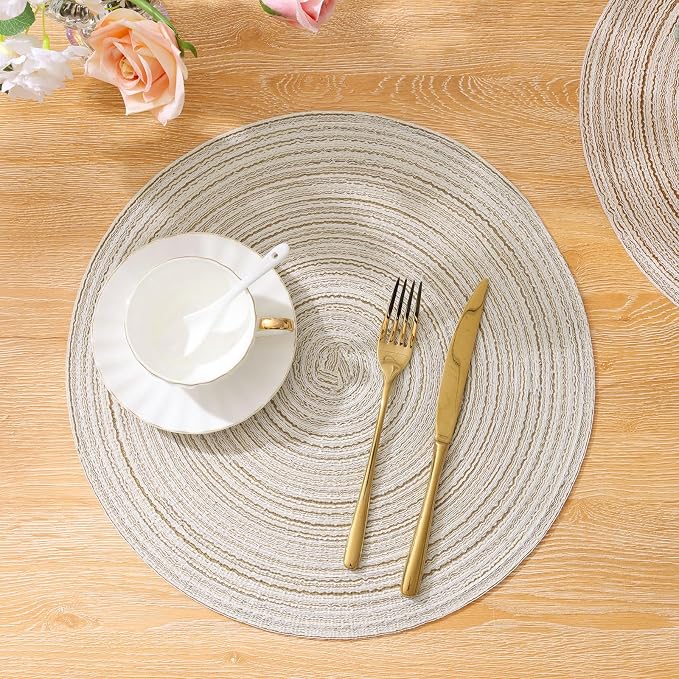 SHACOS Round Placemats Set of 6 Braided Circle Place Mat Washable 15 inch Table - Image 3