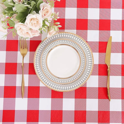 misaya Square Waterproof Vinyl Table Cloth, Buffalo Flannel Backed Tablecloth, Wipeable Plastic Table Cover for Valentine's Day, Dinner, Kitchen, Outdoor (60" x 60", Red and White)