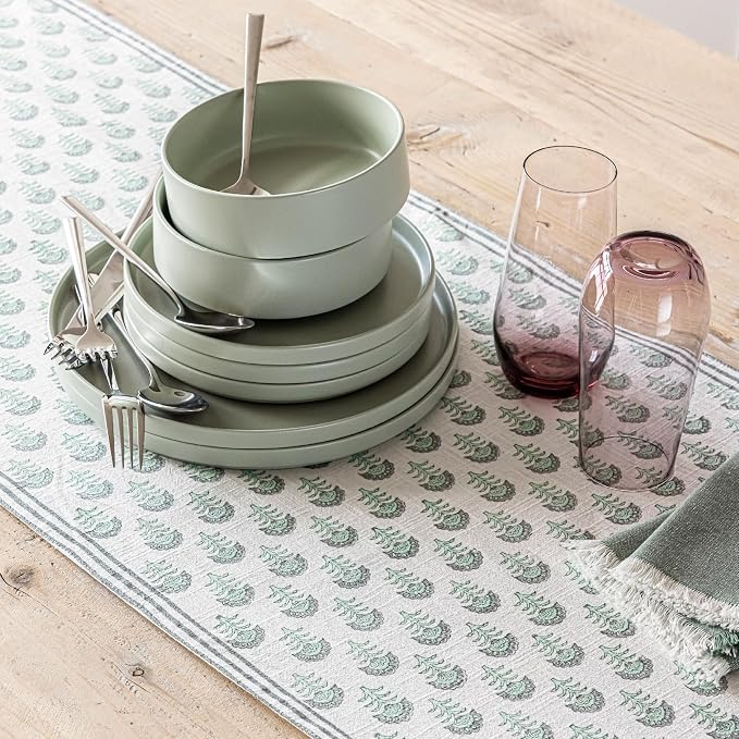 Over&Back 18x108 Hand-Blocked Printed Cotton Table Runner - Image 8
