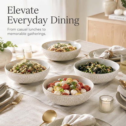 8" Ceramic Pasta Bowls, 22 Oz Serving Bowls Set of 4, Porcelain Shallow Soup - Image 7