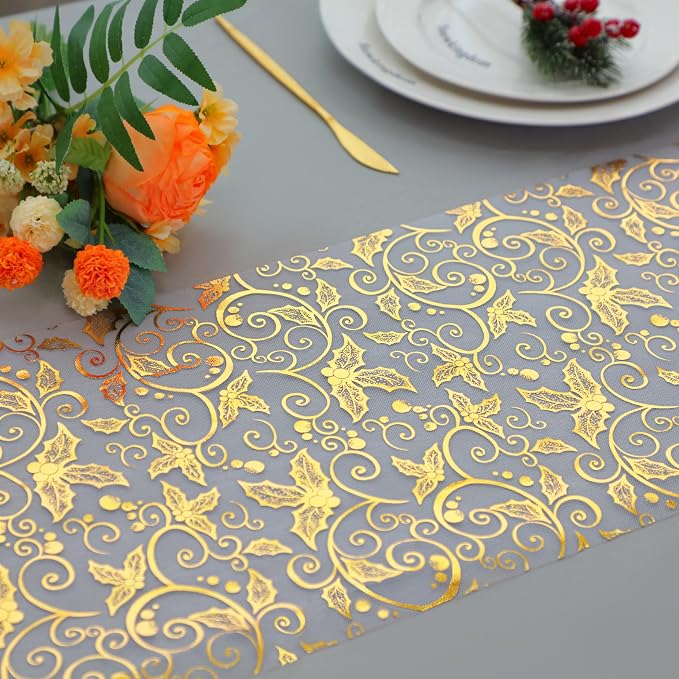 Snowkingdom 2 PCS Gold Table Runner 108 Inches Long - Image 2