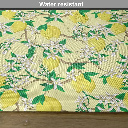 Ambesonne Lemons Place Mats Set of 4, Blooming Lemon Flowers on Tree Branches with Buds and Ripe Fruits, Washable Fabric Placemats for Dining Table, Standard Size, Yellow Fern