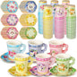 Nuogo 300 Pcs Floral Paper Tea Cups and Saucers 9 OZ Disposable Cups by Nuogo