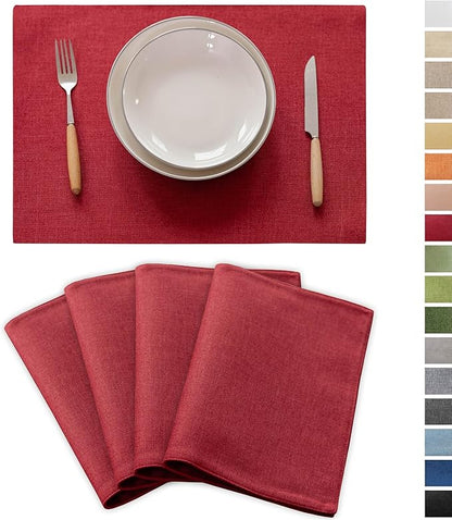 Demetex Valentines Placemats Set of 4 Heat Resistant Red Linen Place Mats Wipeable Cloth Placemats for Party Wedding Holiday Dinner, 13 x 19 inches, Wine Red