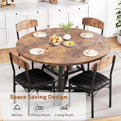 Round Dining Table Set for 4, Kitchen Table and Chairs for 4, Circle Table Round Pedestal Dining Room Dinner Dinette Table Set,5 Piece Space Saving Wood Kitchen & Dining Room Tables (Vintage, 42In)