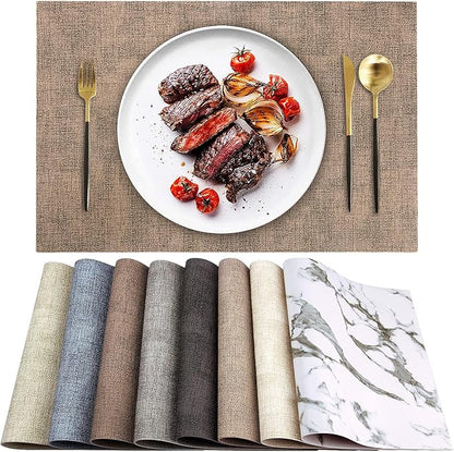 Leather Heat Resistant Placemats Set of 6 Waterproof Wipeable Washable PU Table Mats,Easy to Clean Anti-Slip Place Mats (Dark Brown, 6)