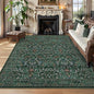 GarveeHome Washable Rug for Living Room, 8x10 Large Area Rug for Dining Room Under Table, Bedroom, Floral Soft Low Pile Non Slip Stain Resistant Carpet for Nursery, Playroom, Office, Dark Green