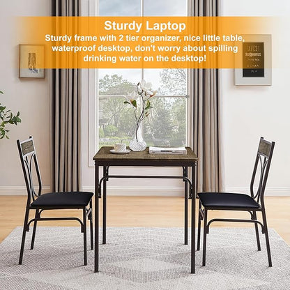 VECELO 3 Piece Dining Table Set for 2, Kitchen Table Set with 2 Chairs for Small Space, Space-Saving and Modern Design, Apartment, Easy to Assemble,Classic Brown