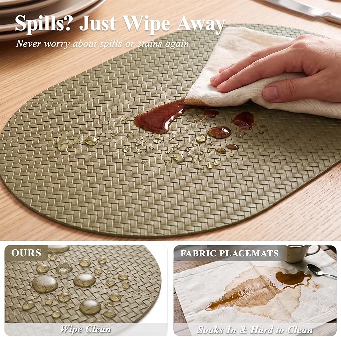 Woven Faux Leather Oval Placemats Set of 4/6 - Image 4