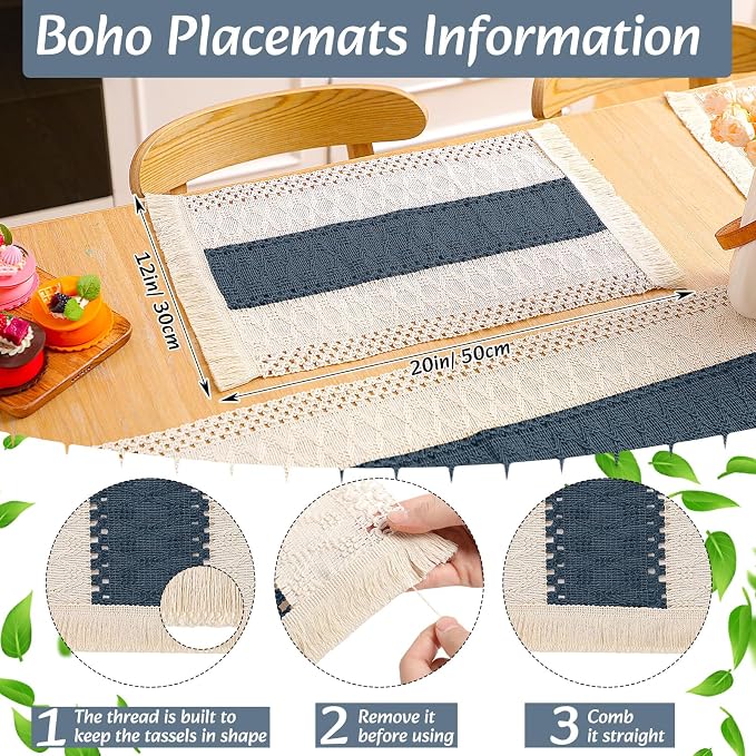 Boho Placemats 4/6/8 Set of Round Woven Placemat Macrame Style Bicolor - Image 4