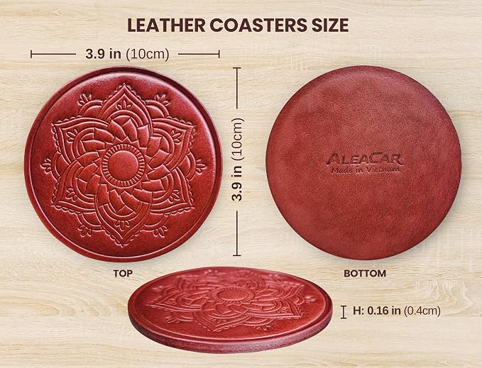 Handmade Leather Coasters 4" for Drinks - Image 3