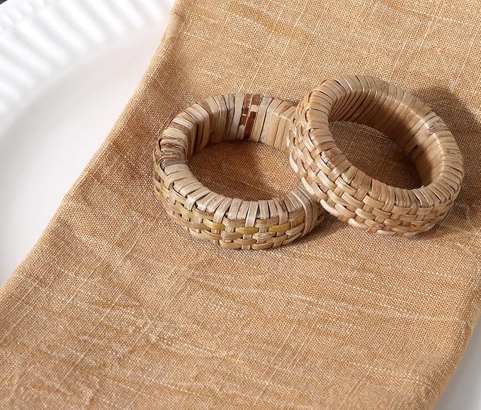 Jute Rattan Napkin Rings, Farmhouse Natural | 2.25x2.25x0.5 in each, plastic & - Image 5