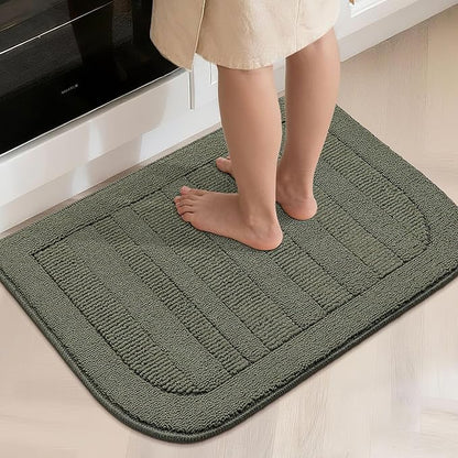 BEQHAUSE 24x36 Inch Kitchen Rug Mat Durable Kitchen Rugs Non-Slip Washable Absorbent Kitchen Mats for Floor Dirt-Resistant Semicircular Kitchen Mat (Green)
