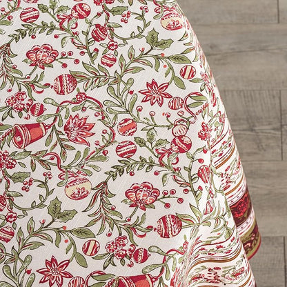 Maison d' Hermine Table Cloth Round Table 100% Cotton 63 Inches Fall Tablecloth Reusable Everyday Use for Thanksgiving Christmas Decorations Dining Farmhouse Party (Reveillon Au Jardin)