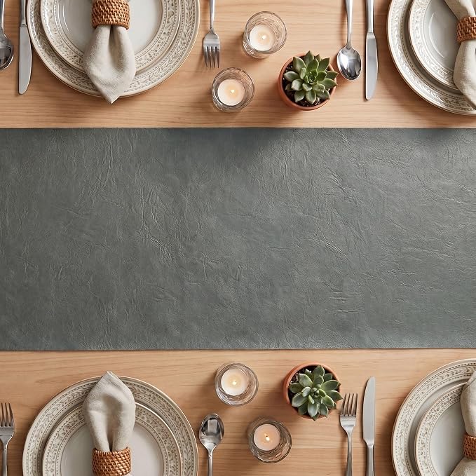 Artoid Mode Grey Double Sided Vinyl Faux Leather Table Runner, Seasonal - Image 3