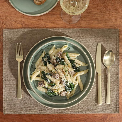 Gibson Elite Liberty Bay 16-Piece Pottery Clay Stoneware Dinnerware Set – Mint Green Reactive Glaze, Stackable Plates and Bowls W/Pasta Bowl, Service for 4 – Microwave & Dishwasher Safe