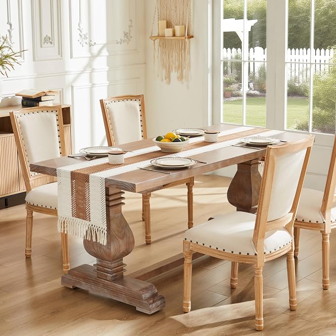 Macrame Style Bicolor Stitching Table Runner 14x36in Caramel | Woven Boho Table - Image 2