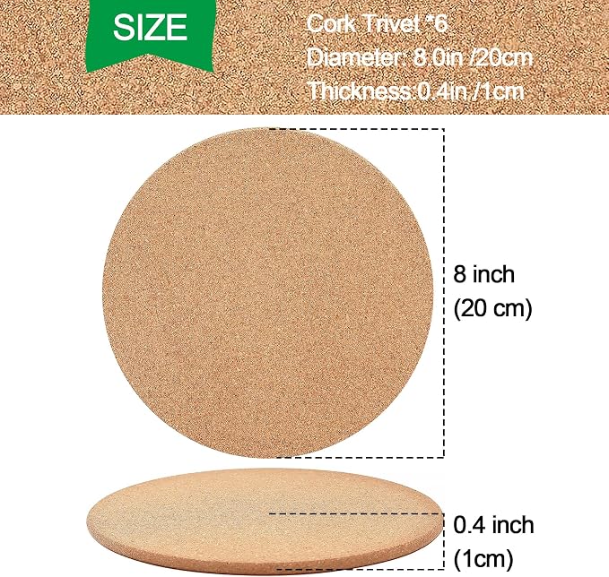 Cork Trivet, 8 Pack High Density Thick Cork Coasters Set - Image 2