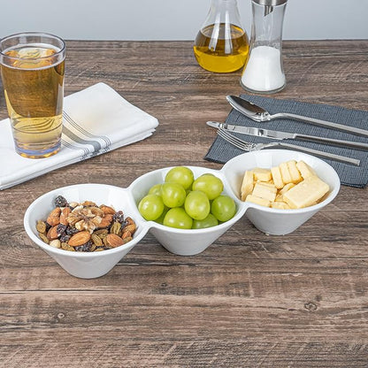 Restaurantware-13.4 x 4.9 x 2.3 Inch Triple Dip Bowls, 1 Microwavable Condiment Server - 3 Compartments, Microwavable, White Porcelain Dip Tray, Dishwashable, For Snacks, Condiments, Or Toppings