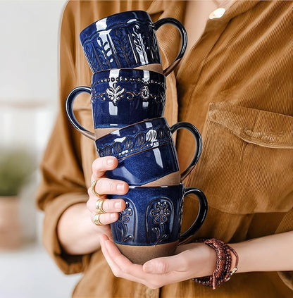 Artena Ceramic Coffee Mugs Set of 4, 16oz Embossed Large Latte Mugs Coffee Cups - Image 8