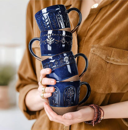 Artena Ceramic Coffee Mugs Set of 4, 16oz Embossed Large Latte Mugs Coffee Cups - Image 7