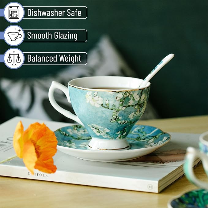 BTaT- Tea Cups and Saucers, 8 oz, Fine Porcelain Teacup Set - Image 4