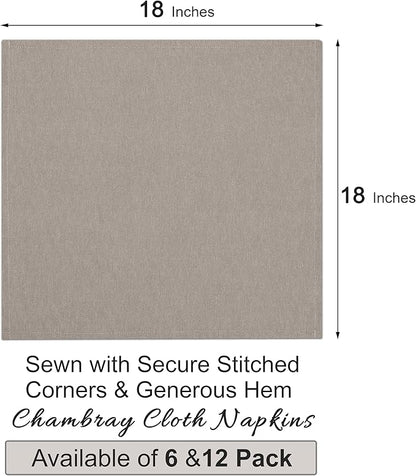 Ruvanti Cloth Napkins Set of 12, 18x18 Reusable Napkins Cloth Washable, Soft & Durable Table Napkins, Poly Cotton Fabric Dinner Napkins for Parties, Christmas, Thanksgiving, Weddings - Deep Taupe