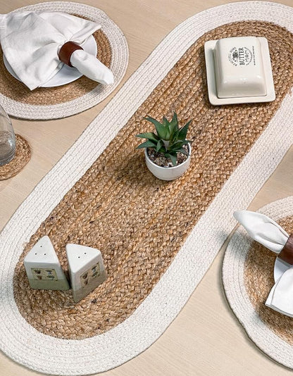 Verona Oval Woven Jute & Cotton Braided Table Runner, Size -13 x 36 Inches - Image 3
