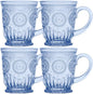 Blue Glass Mugs Set of 4, 10oz Coffee Cups or Vintage Tea Cups, Aesthetic Blue by Yungala