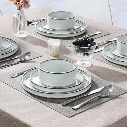 Herogo 24 Pieces Stoneware Dinnerware Set for 8, Ceramic Dinner Dishware Sets for Home Kitchen, Plates and Bowls with Rustic Terracotta Bottom, Dishwasher & Microwave Safe, Icy White