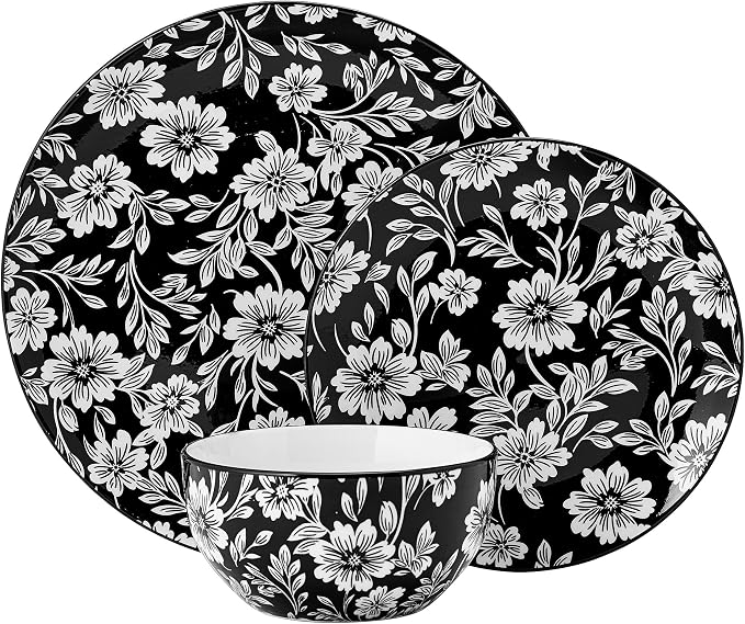 Pfaltzgraff Midnight Blooms 12 Piece Floral Stoneware Dinnerware Plate Bowl - Image 2
