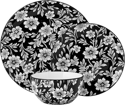 Pfaltzgraff Midnight Blooms 12 Piece Floral Stoneware Dinnerware Plate Bowl - Image 2