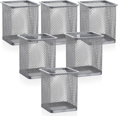Segarty Pen Cup Holder, 6 Pack Square Silver Pen Holder by Segarty