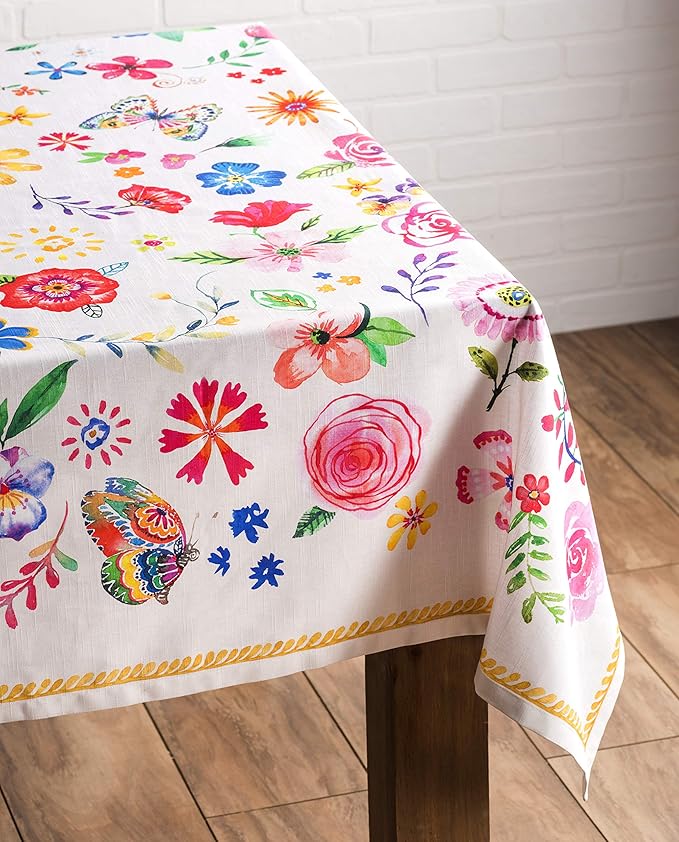 Maison d' Hermine Table Cloth Rectangle Table 100% Cotton 70 x 108 Inches Tablecloth Reusable Decorative for Dining Room Farmhouse Home Valentines Day Decorations Spring Summer- Happy Florals - Sweety