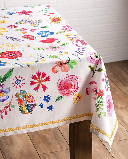 Maison d' Hermine Table Cloth Square Table 100% Cotton 54 x 54 Inches Tablecloth Reusable Decorative for Dining Room Farmhouse Home Valentines Day Decorations Spring Summer - Happy Florals - Sweety
