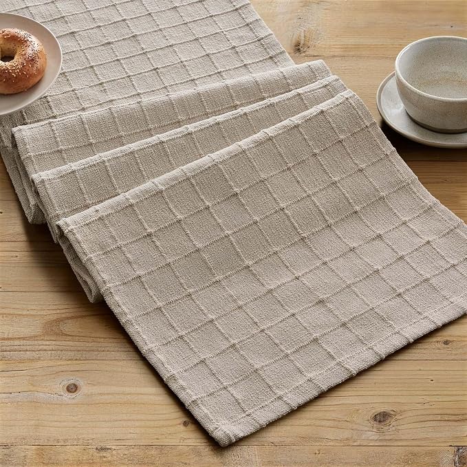 Artisanal Grid Linen Table Runner, 13x60 Inches Oatmeal | Heavy Textured - Image 2