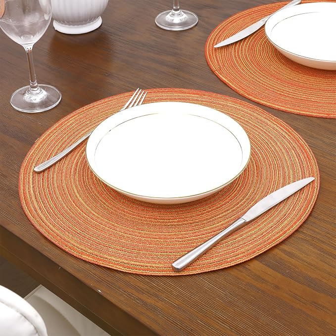 SHACOS Round Braided Placemats Set of 6 Fall Place Mats Washable Polyester 15 - Image 2