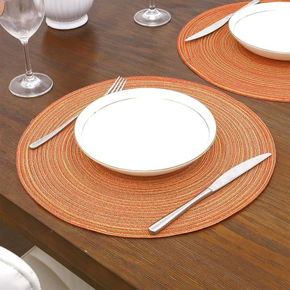 SHACOS Round Braided Placemats Set of 6 Fall Place Mats Washable Polyester 15 - Image 2