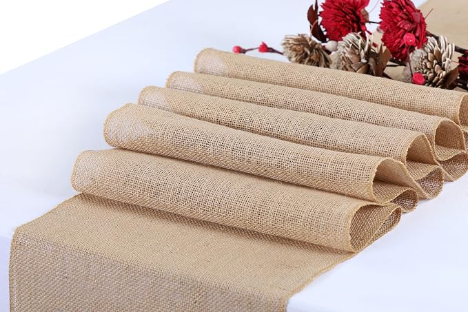 MDS® Pack of 12 Natural Burlap Table Runner, 12 x 108 Inch, Jute Vintage Rustic - Image 3