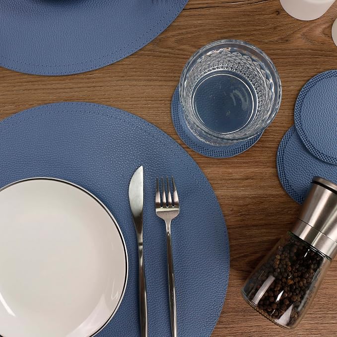 Jovono Set of 6 Faux Leather Round Placemats and Coasters, Coffee Mats Kitchen - Image 7