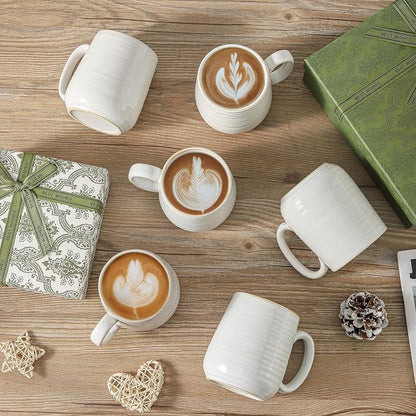 HASENSE Coffee Mugs Set of 6, 15 oz Ceramic Coffee Cups, Clay-Infused White | - Image 6