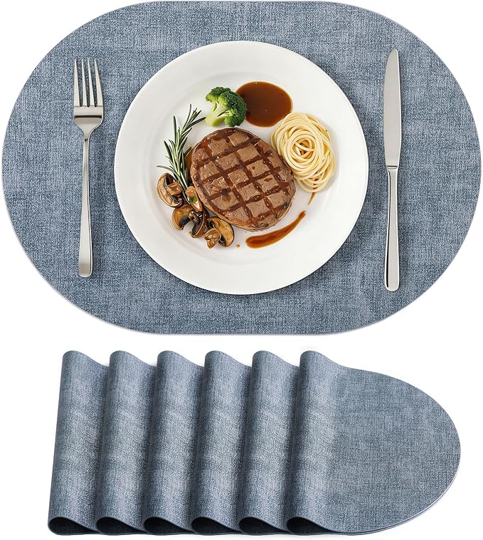 Placemats Set of 6, 11.8 x 17 Inch, Waterproof Wipeable Reversible PU Placemat by homing