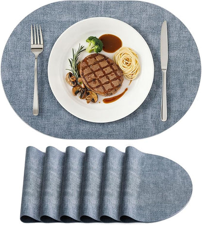 Placemats Set of 6, 11.8 x 17 Inch, Waterproof Wipeable Reversible PU Placemat by homing