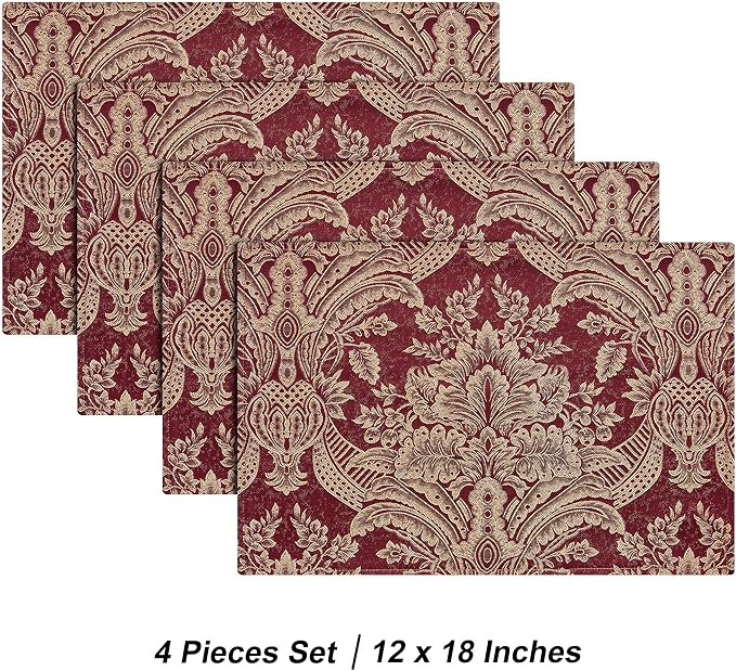 Loom and Mill Luxury Placemats Set of 4, Classic Jacquard Non-Slip Washable - Image 4